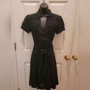 BCBGirls Women's Knee-Length Black Lace Faux Wrap Dress, Size XS, Short Sleeve